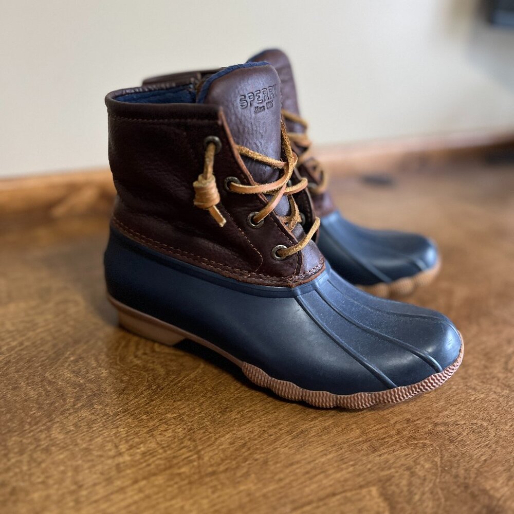 Sperry Saltwater Duck Boots Womens Brown Rubber Lace Up Zip STS91175 Size 5M